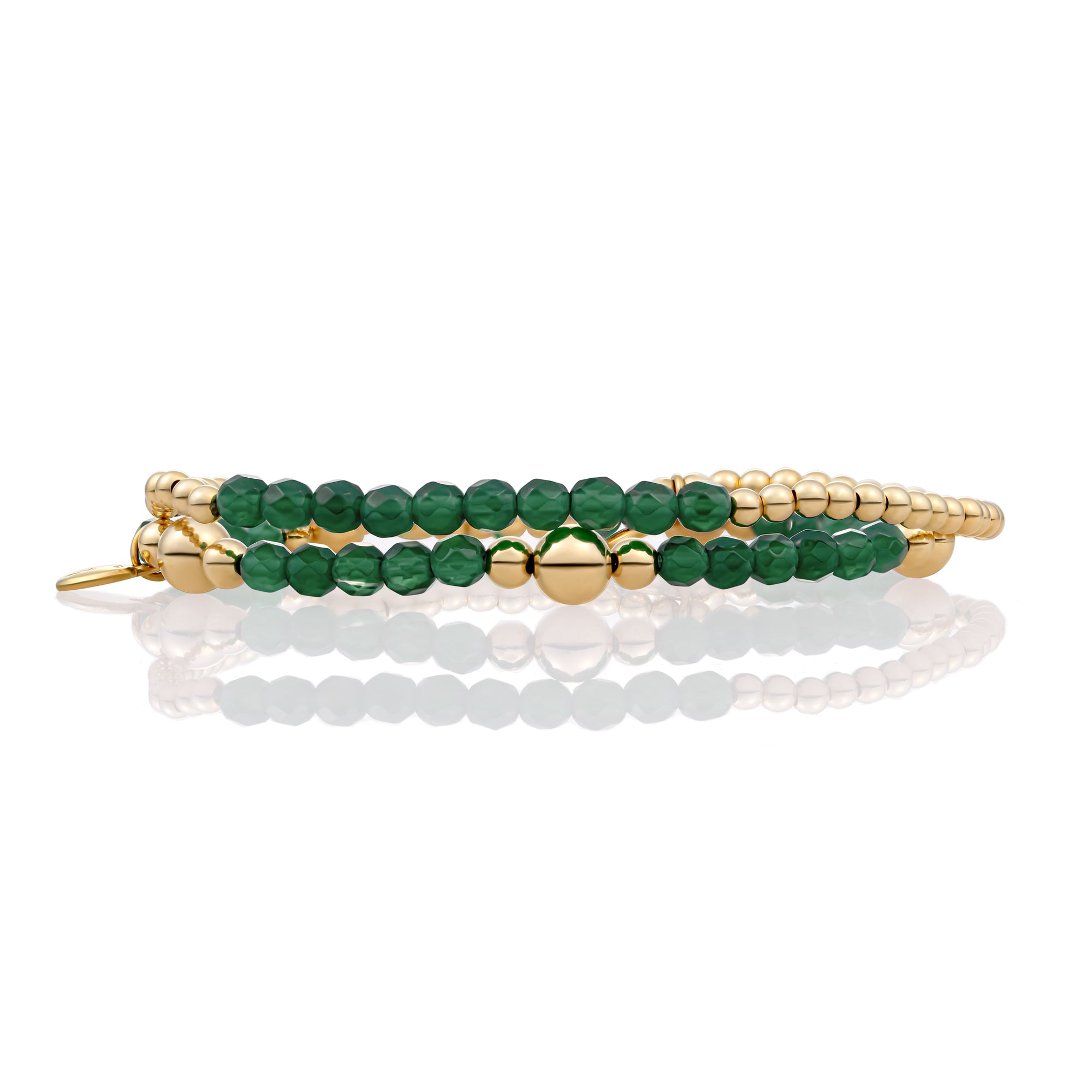Green Onyx Reverse Bold Mix Armbanden Stack l Goudkleurig