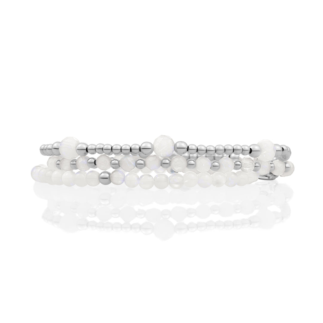 Moonstone Reverse Bold Mix Armbanden Stack l Zilver