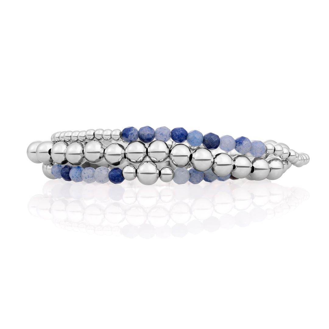 Blue Aventurine Bold Mix Universe Armbanden Stack | Zilver
