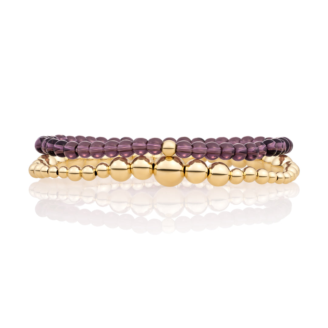 Aubergine Quartz Wave Saturn Armbanden Stack | Goudkleurig