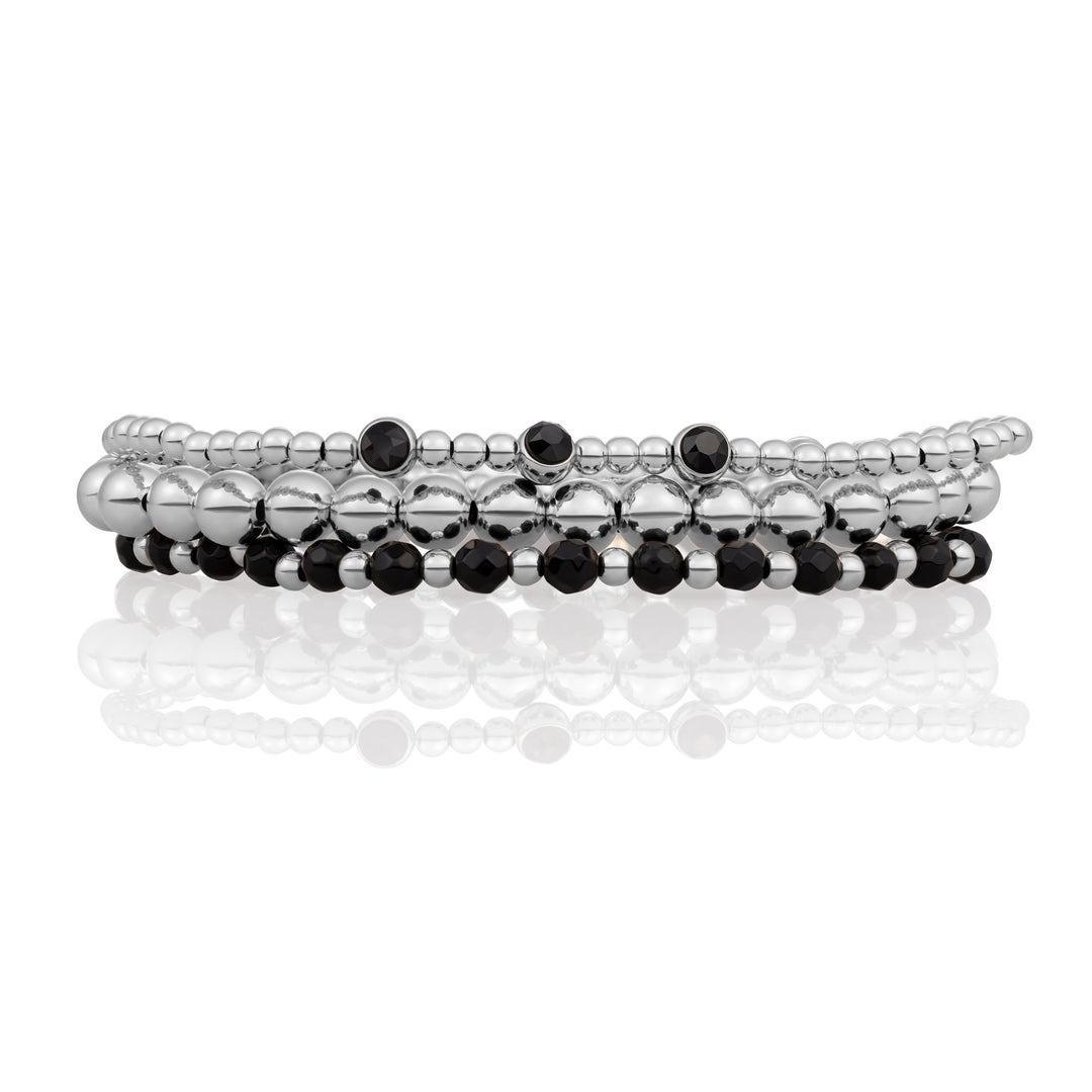 Onyx Interstellar Black CZ Armbanden Stack | Zilver