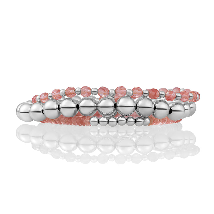 Cherry Quartz Extra Large Saturn Armbanden Stack | Zilver