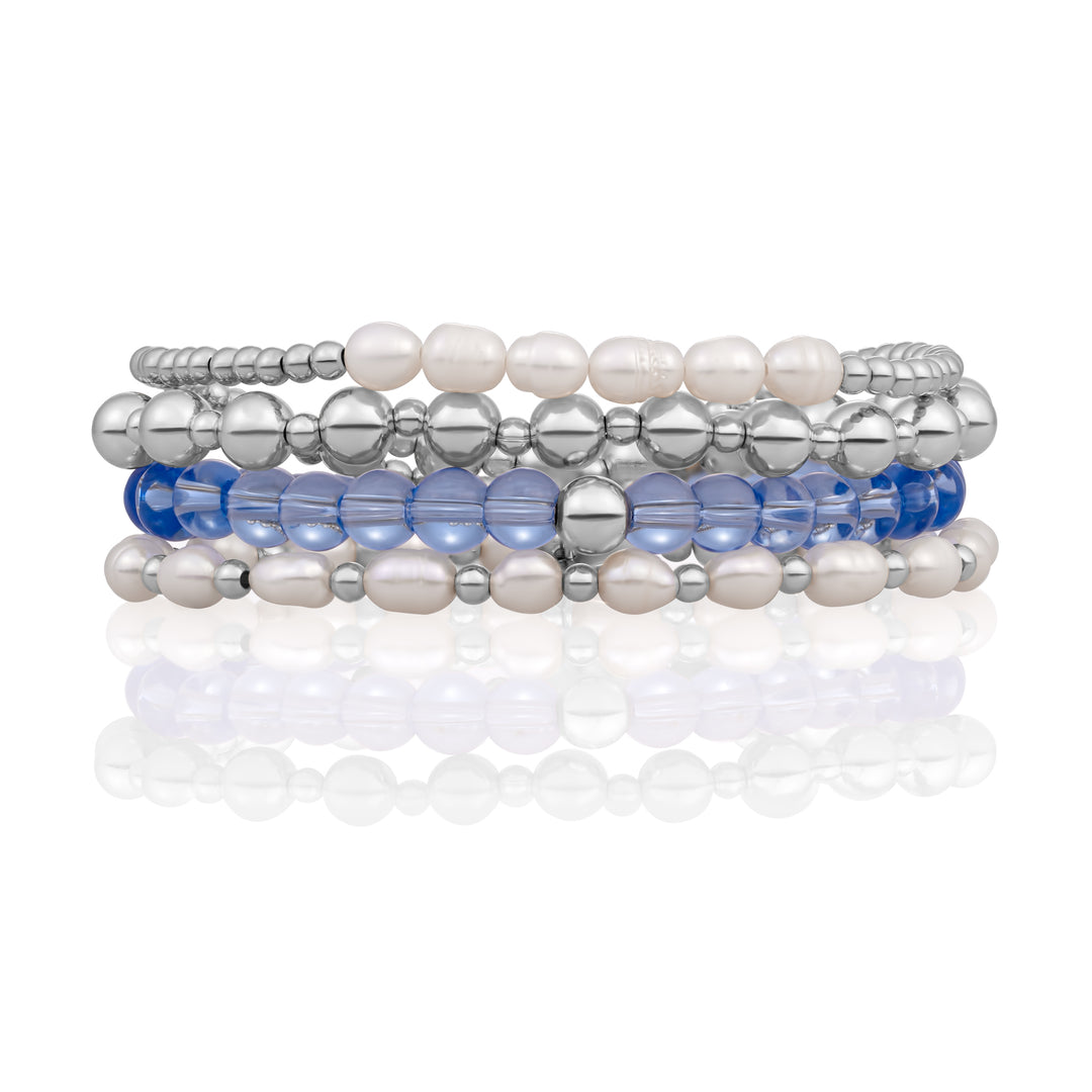 Aquamarine Quartz Bold Mix Interstellar Armbanden Stack | Zilver