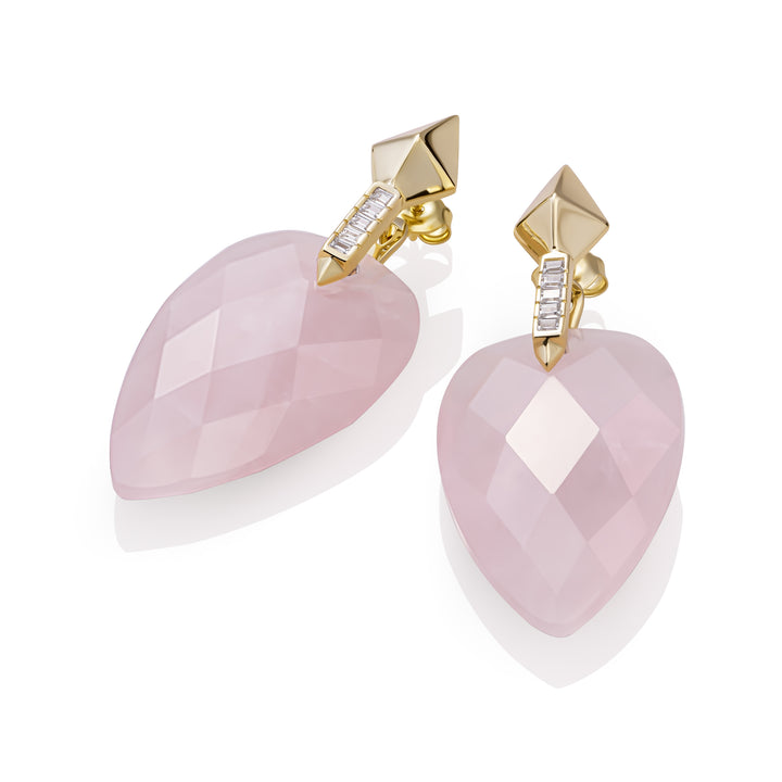 Rose Quartz Blossom Pyramid Oorbellen Set | Goudkleurig