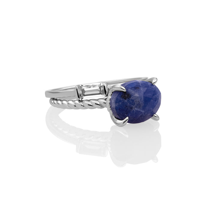 Sodalite Twist Baguette Ringen Set | Zilver