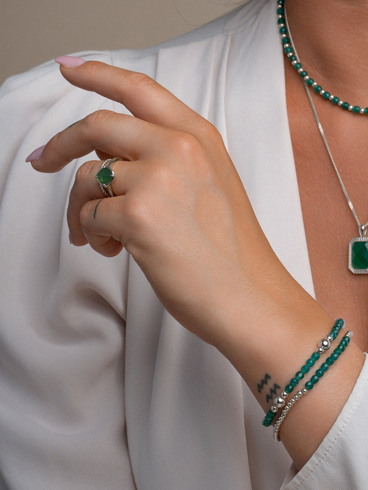 Green Onyx Reverse Bold Mix Armbanden Stack l Zilver
