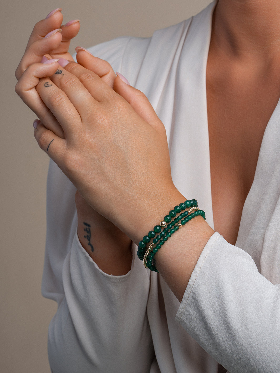 Armband met Groene Onyx Edelsteen kralen van Sparkling #kleur_goud
