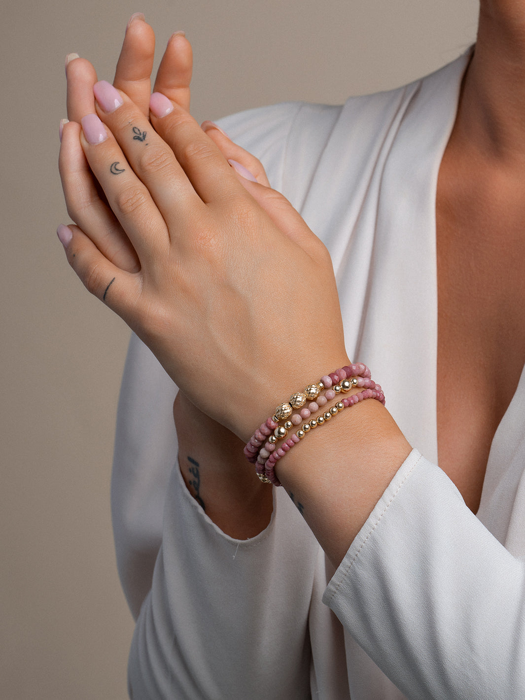 Kralen Armband Bold Mix Pink Rhodonite #kleur_goud
