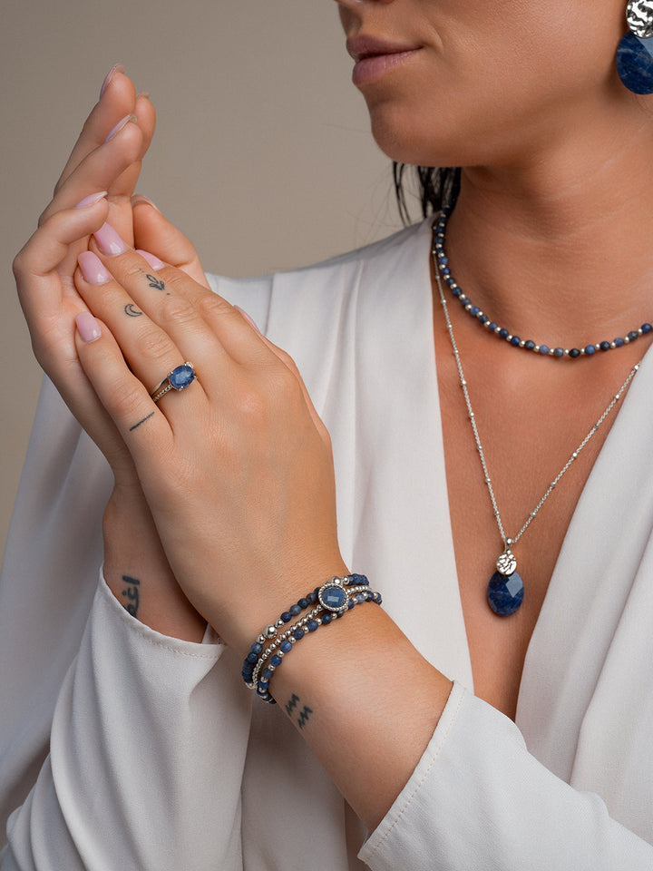Sodalite Twist Baguette Ringen Set | Zilver