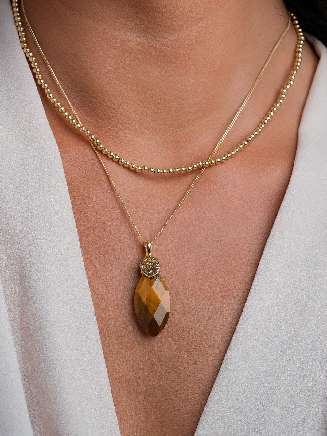 Tiger Eye Leaf ketting edelsteen