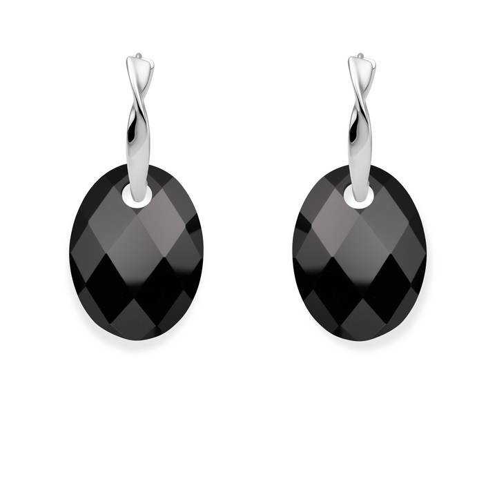 Onyx Medium Oval Fuse Huggies Oorbellen Set | Zilver