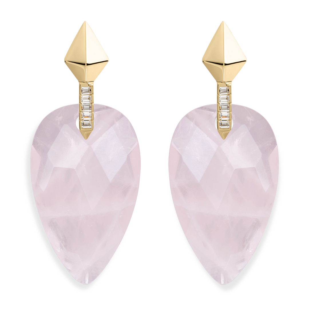 Rose Quartz Blossom Pyramid Oorbellen Set | Goudkleurig