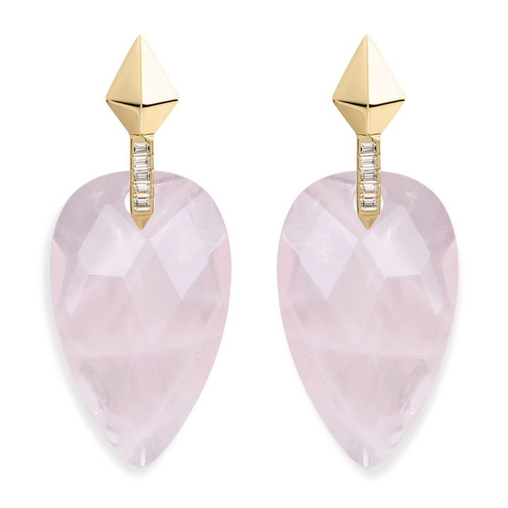 Rose Quartz Blossom Pyramid Oorbellen Set | Goudkleurig