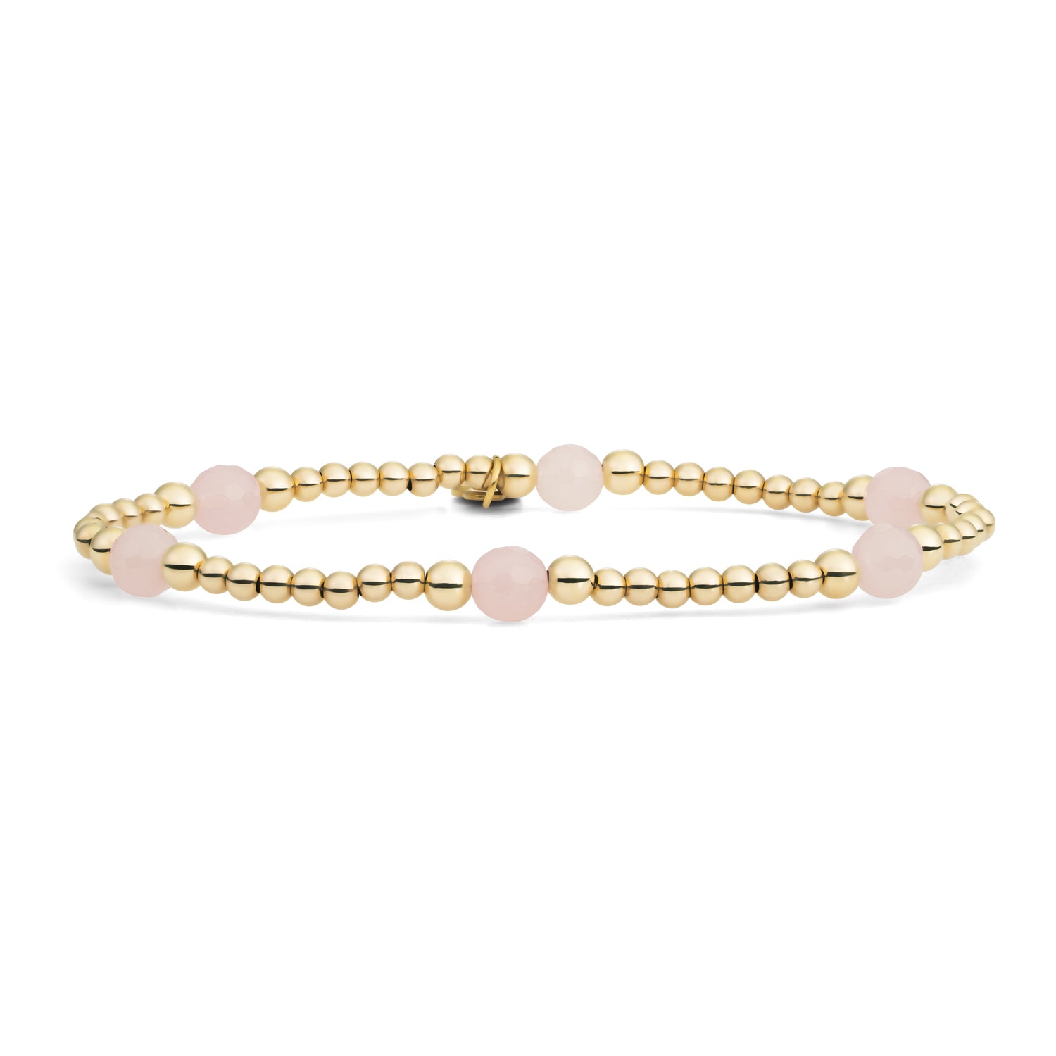 Edelsteen armband met rose quartz in goud kleur 