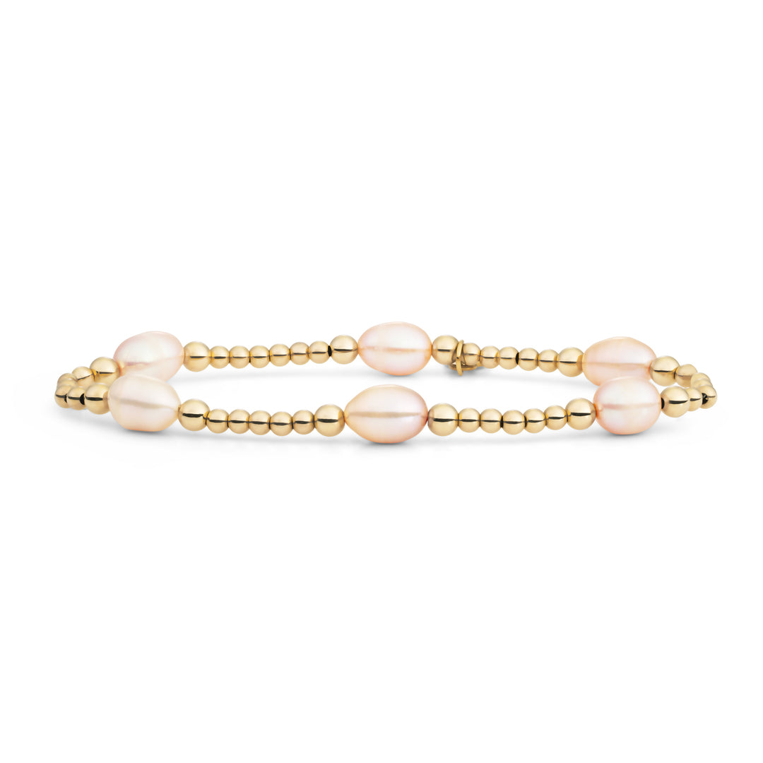 Goudkleurige armbanden met echte zoetwaterparel en gouden kralen #kleur_goud