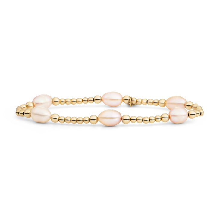 Goudkleurige armbanden met echte zoetwaterparel en gouden kralen #kleur_goud