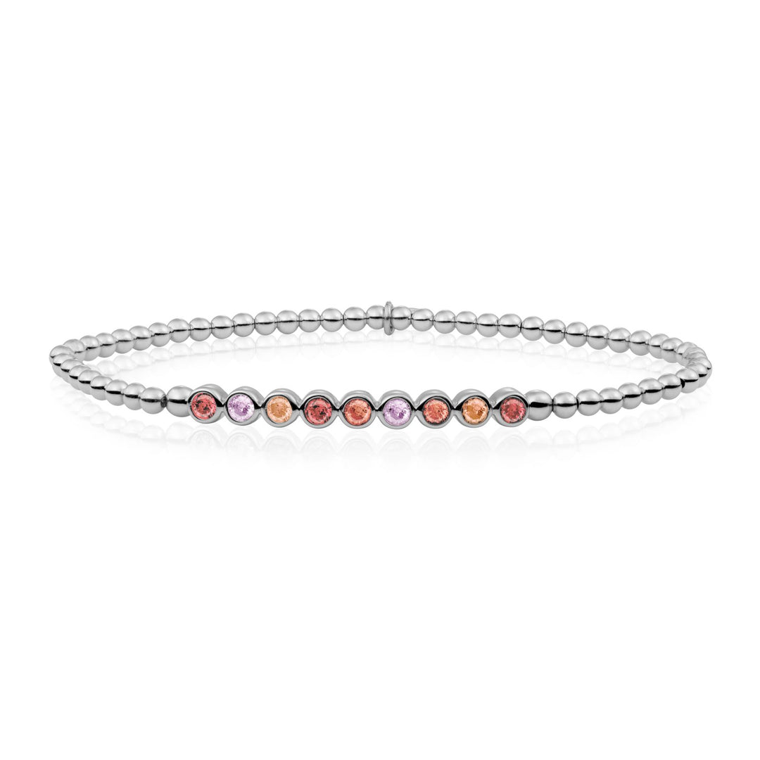 Red Flame, CZ Tube Bracelet - Zilver