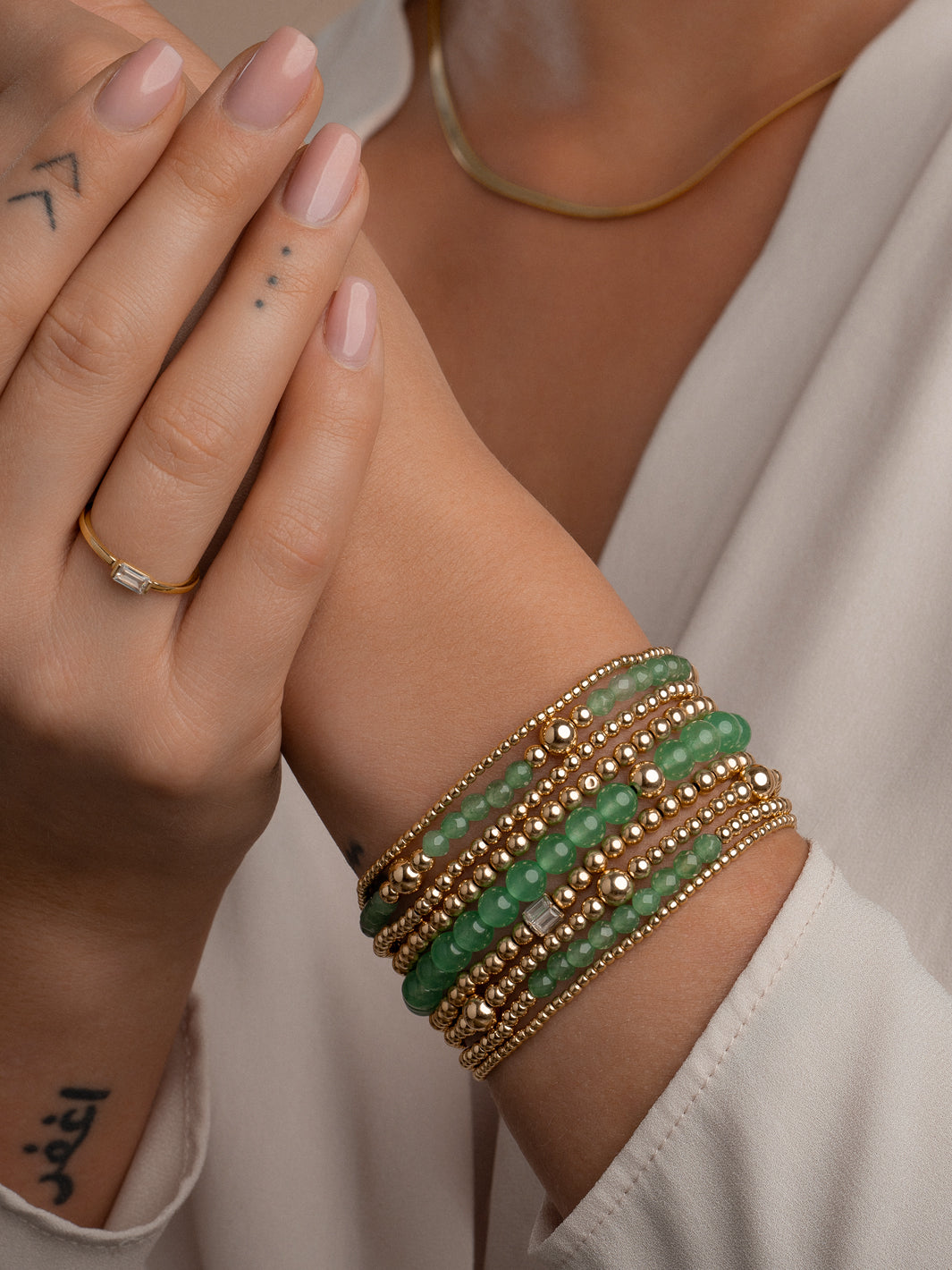 Sparkling armbanden in goudkleur met groene aventurijn edelsteen #kleur_goud