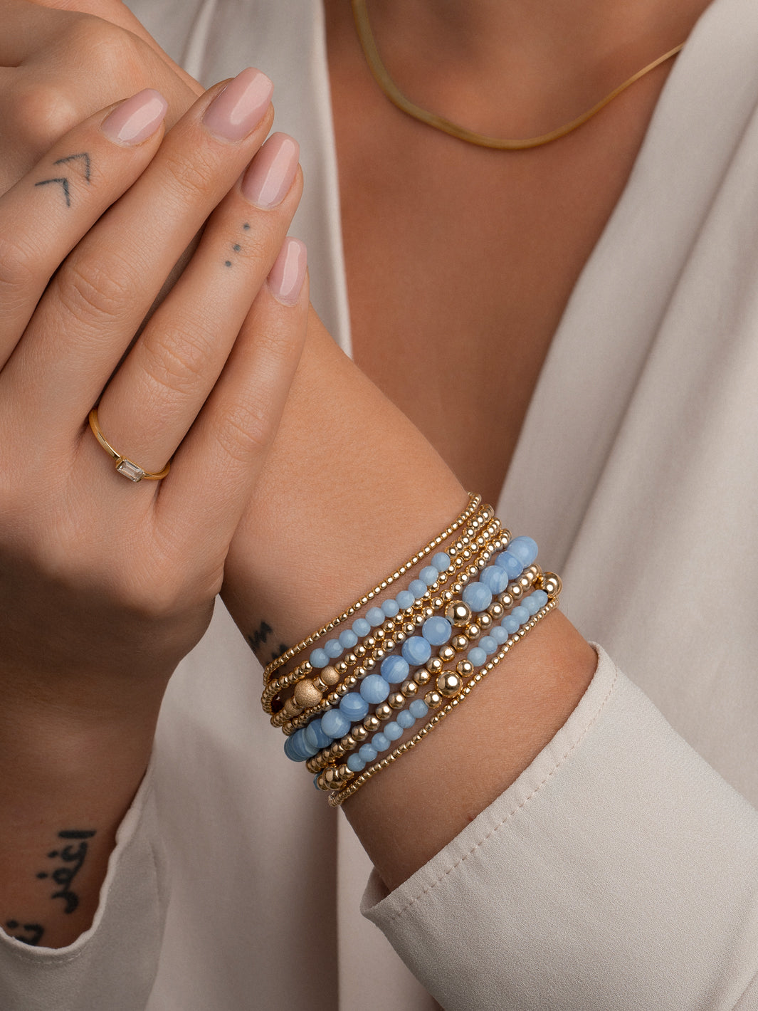 Armbandenset met blue lace agate edelstenen van Sparkling #kleur_goud