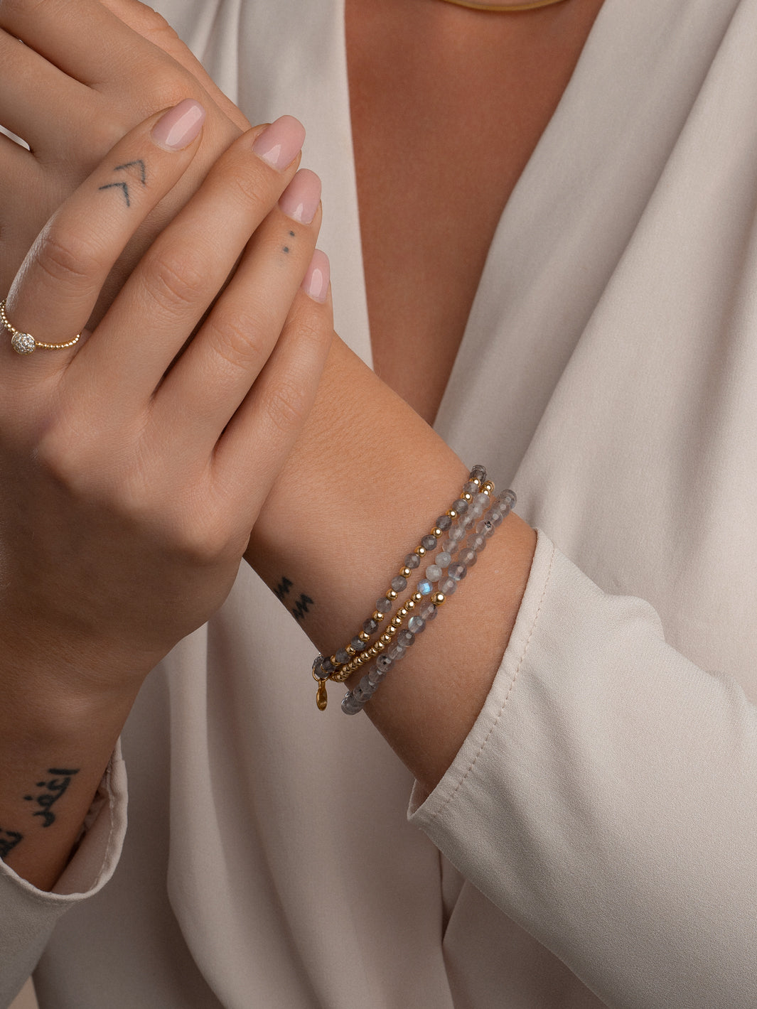 Labradoriet armbanden voor dames met kralen in goudkleur 