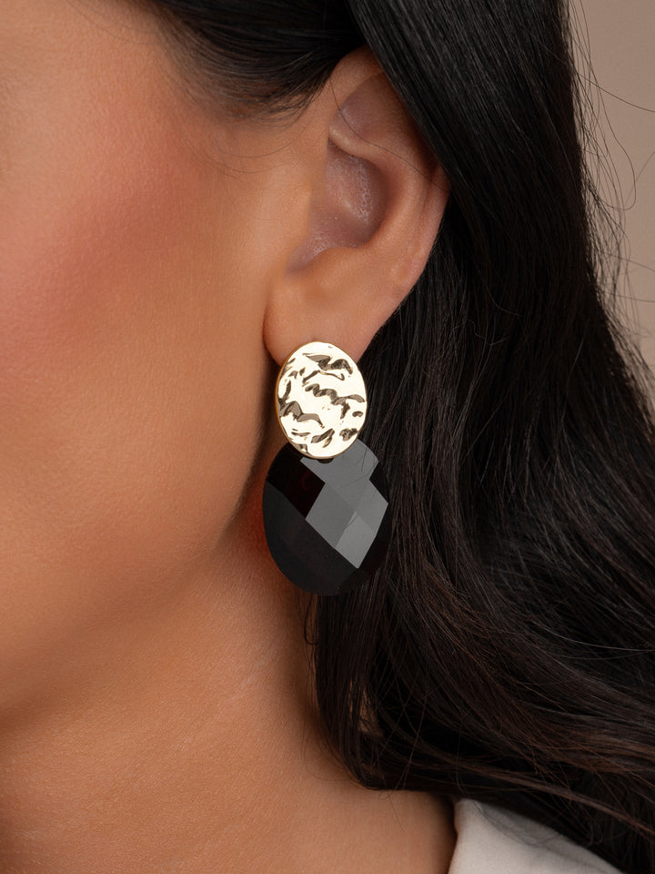 Oorbellen van Sparkling Jewels met oorsteker in zilver en zwarte onyx edelsteen 