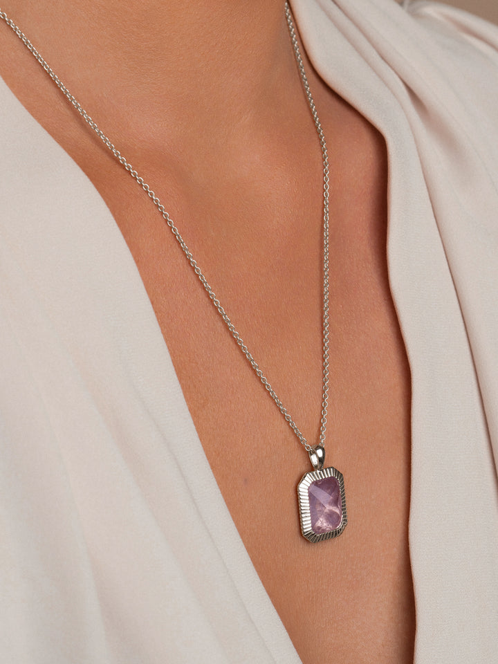 zilverkleurige amethist ketting voor dames van Sparkling #kleur_zilver
