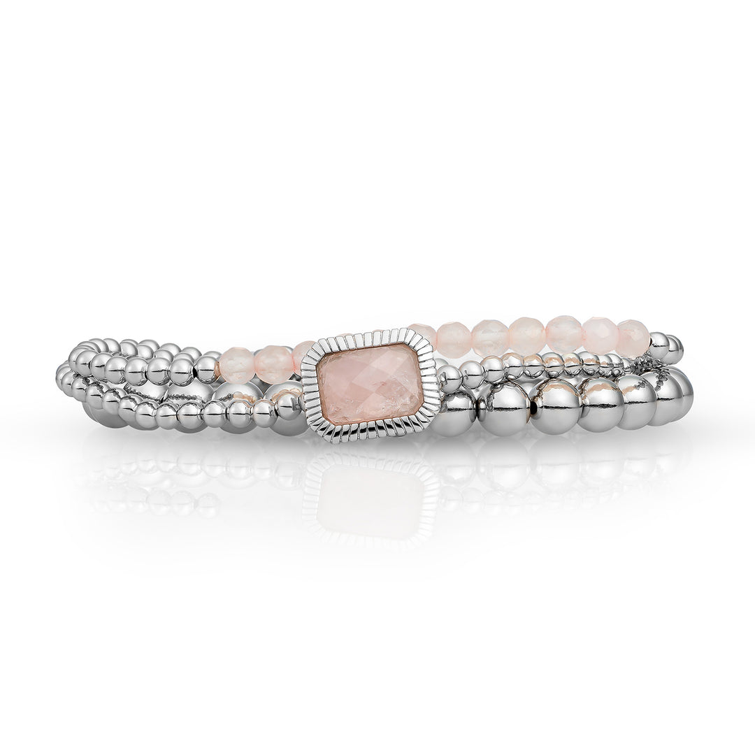 Rose Quartz Baguette Zilveren Armbanden stack