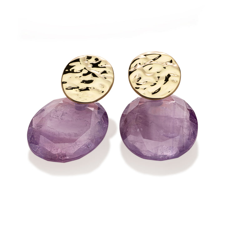 Glamoureuze Sparkling oorbellen set met ronde oorstekers en ronde amethist oorbel hangers.