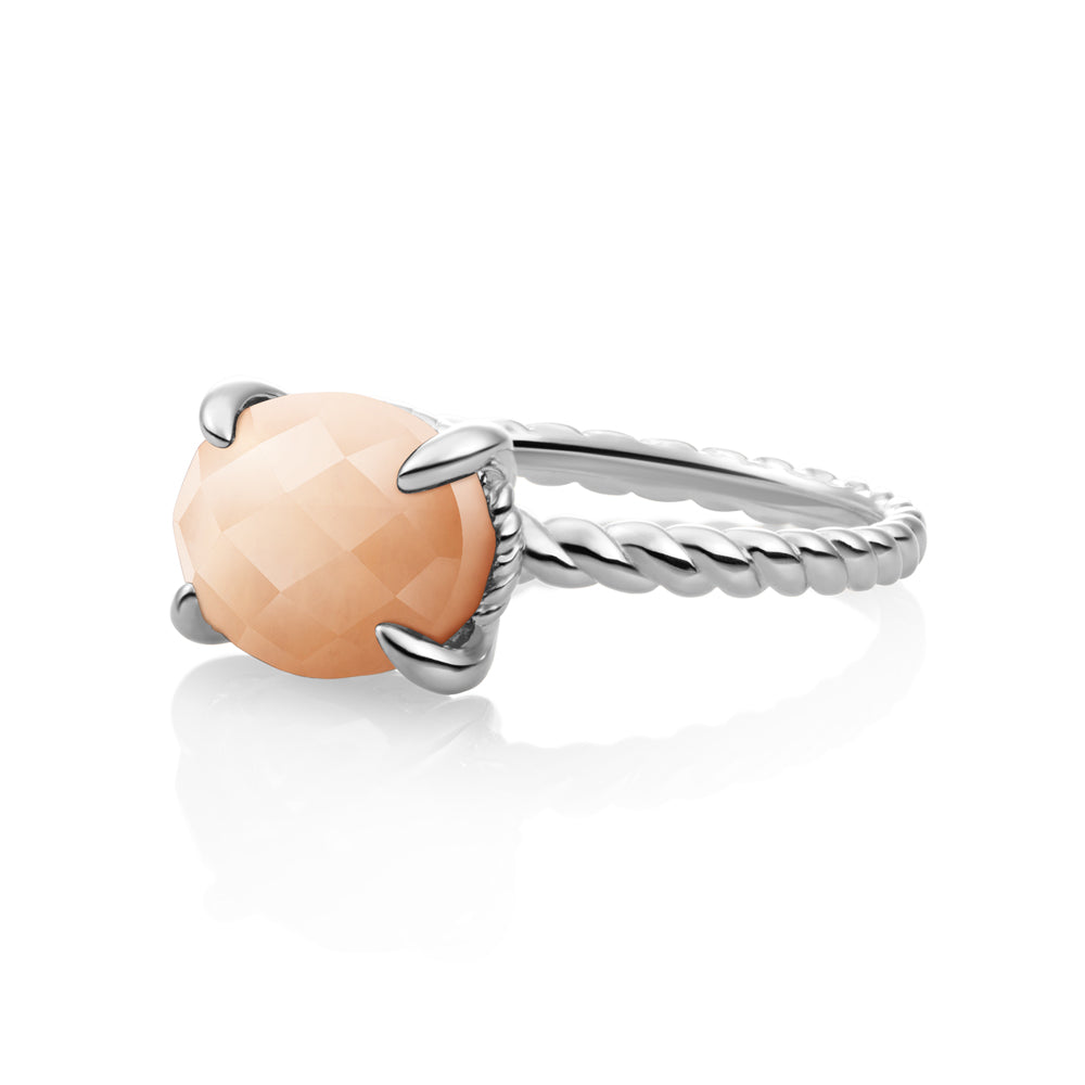 Twist Ring Peach Rhodonite - zilver