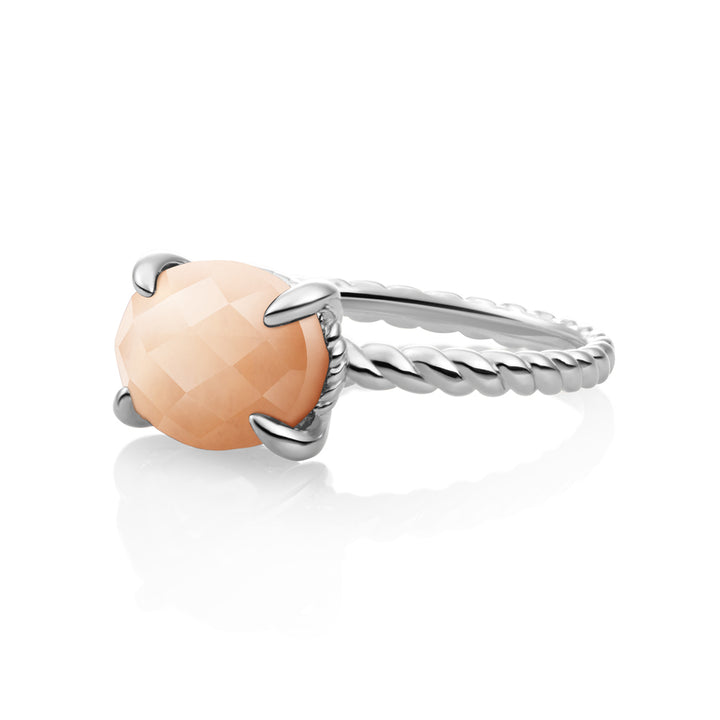 Twist Ring Peach Rhodonite - zilver