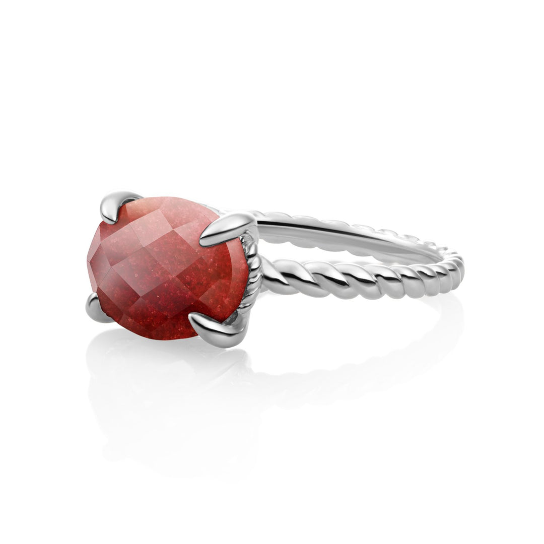 Twist Ring Coral Red Jade - Zilver