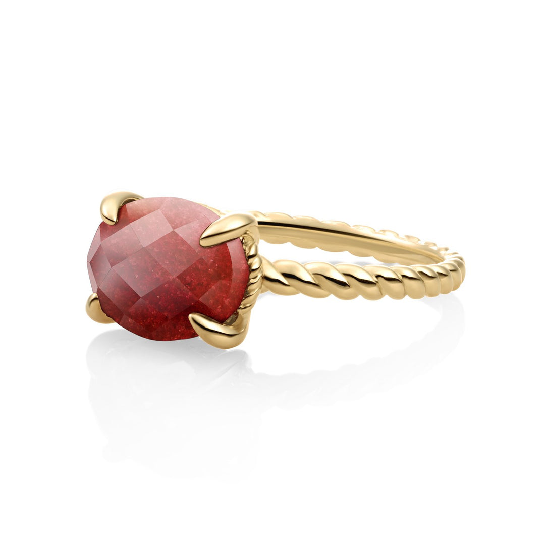 Twist Ring Coral Red Jade - 9 karaat