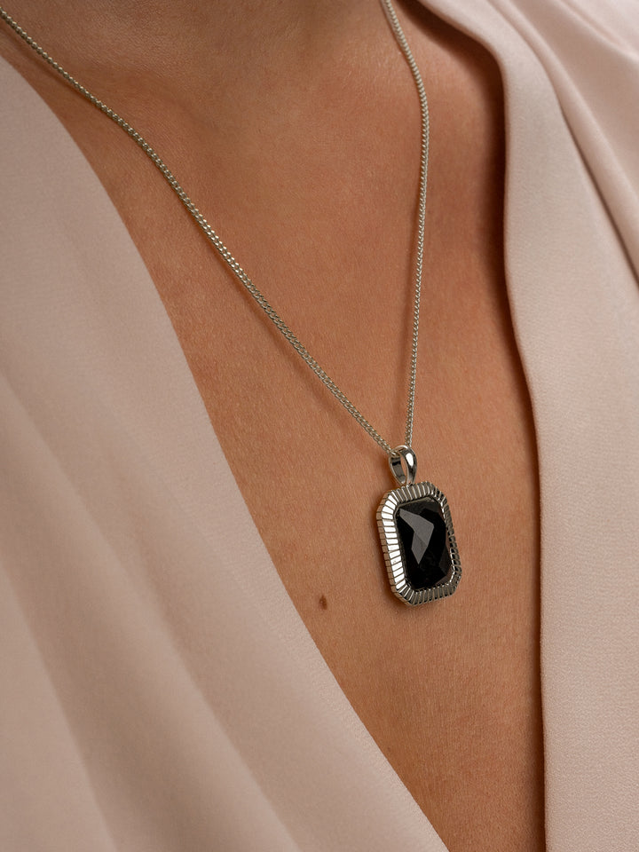 Sparkling Jewels gourmet curb ketting met Onyx ketting hanger Sparkling Jewels #kleur_zilver