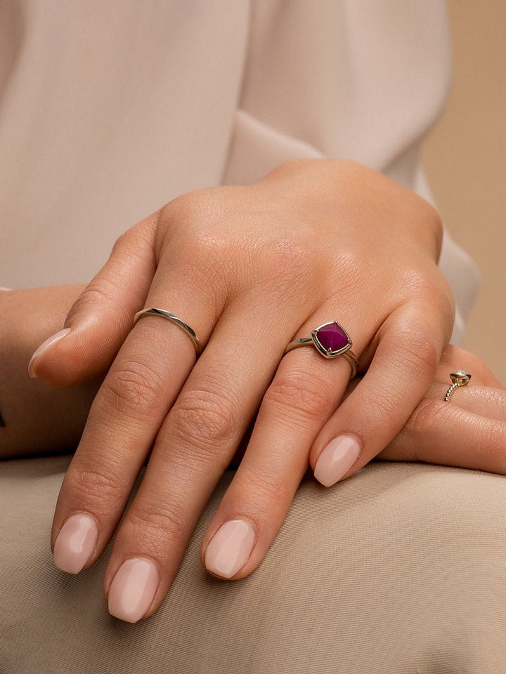Edge Ring Fuchsia Jade - zilver