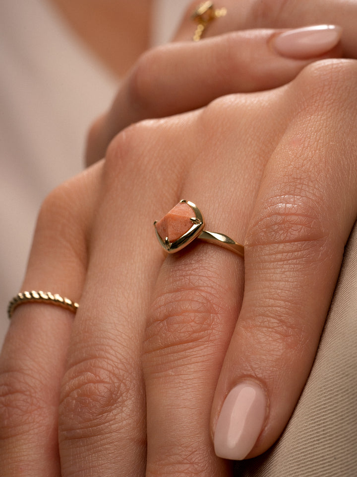 Edge Ring Peach Rhodonite | 9 karaat