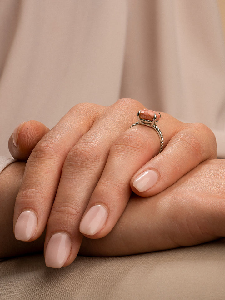 Twist Ring Peach Rhodonite - zilver